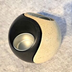 PartyLite Yin Yang Two-Tone Black and Beige Candle Holder